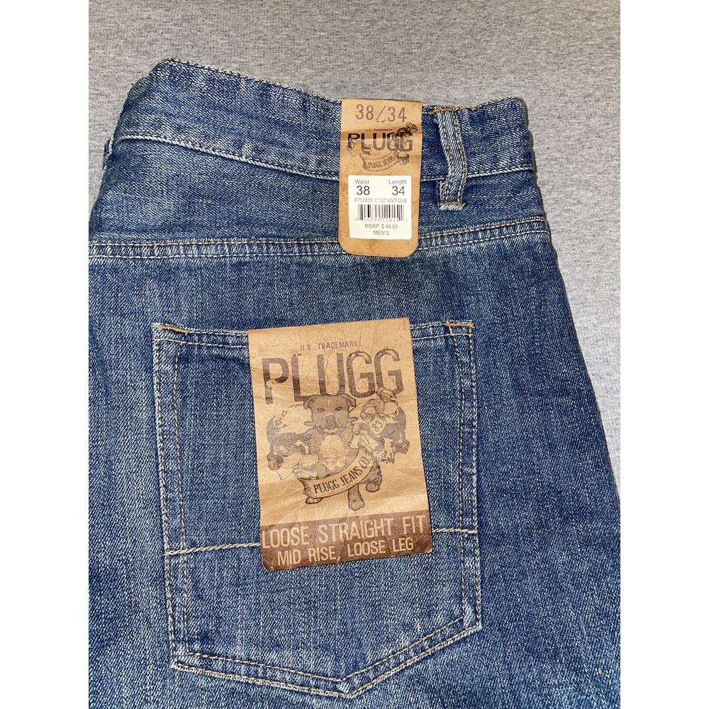 VTG PLUGG Jeans Men's Size 38x34 (Measures 38 x 33) 100% Cotton Denim Blue